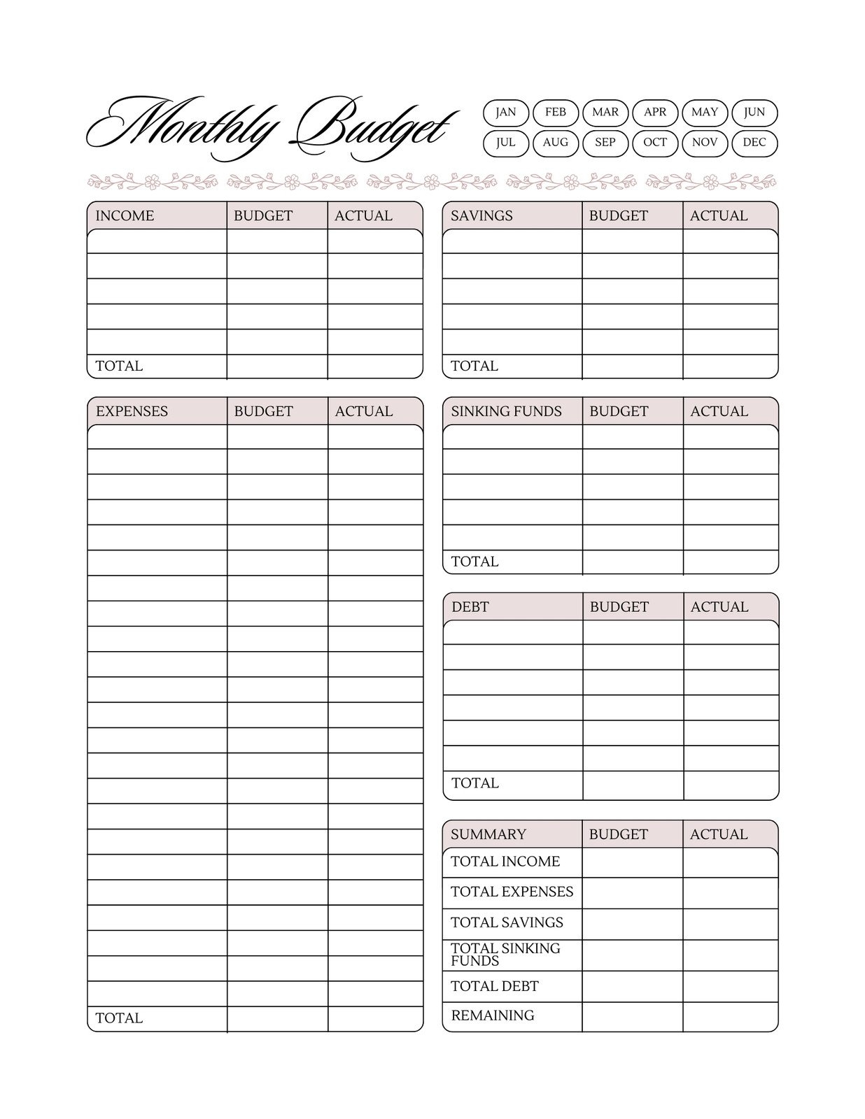 printable monthly budget template