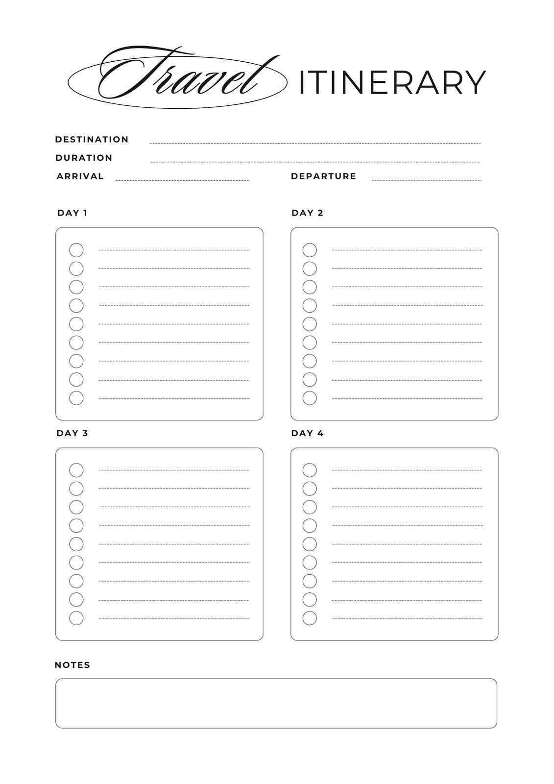 travel planner free printable