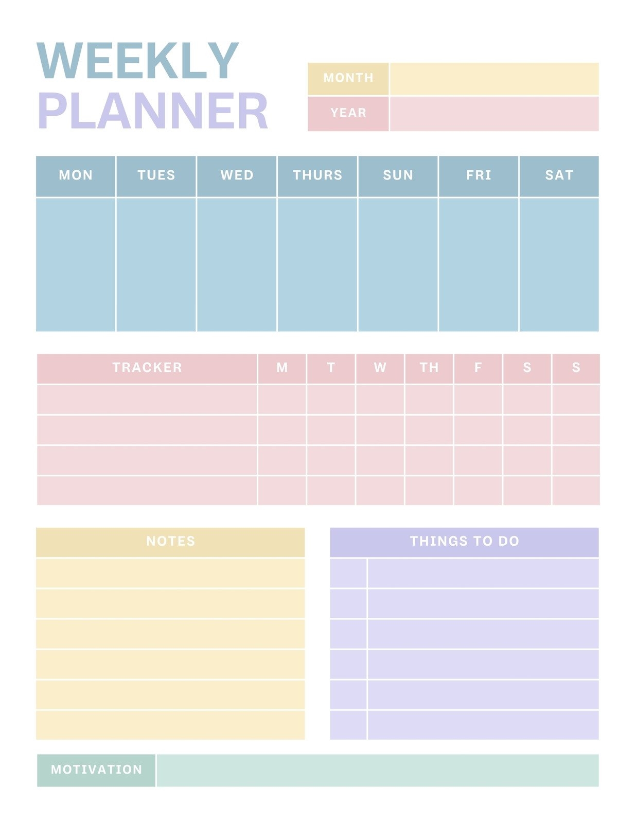 weekly planner printable pages