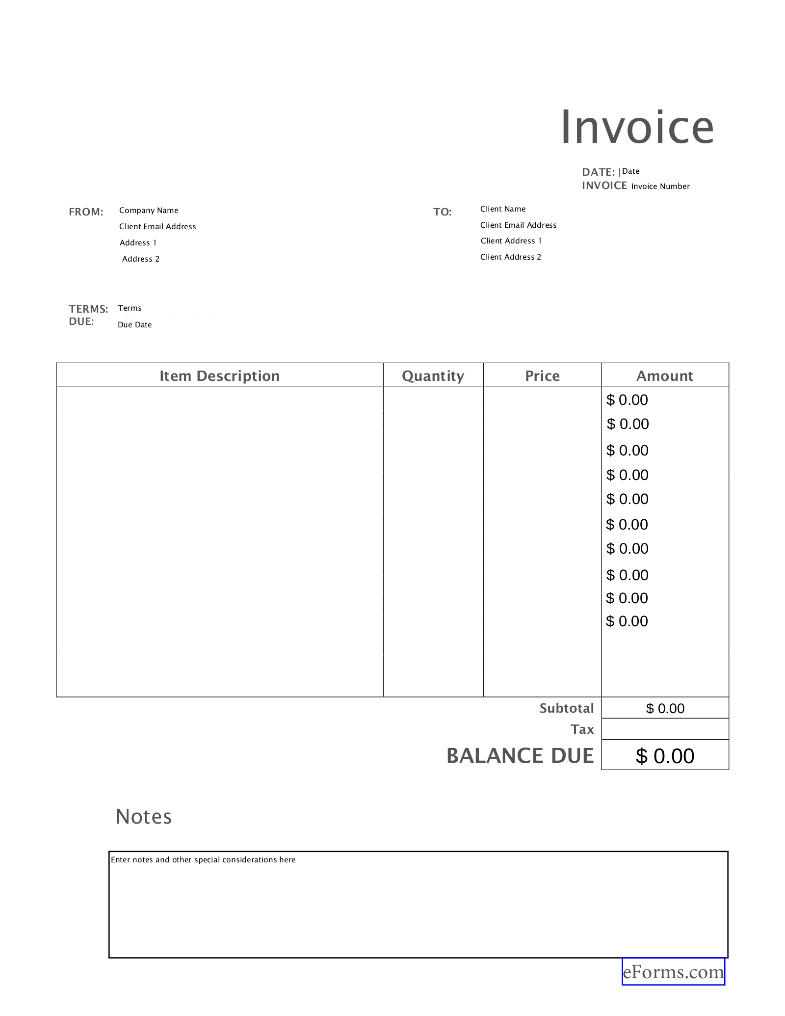 Free Blank Invoice Templates 30 PDF EForms Worksheets Library
