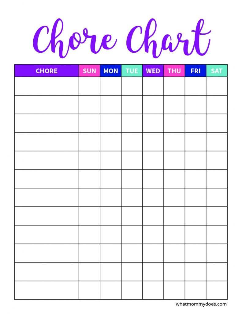 free printable chore list template
