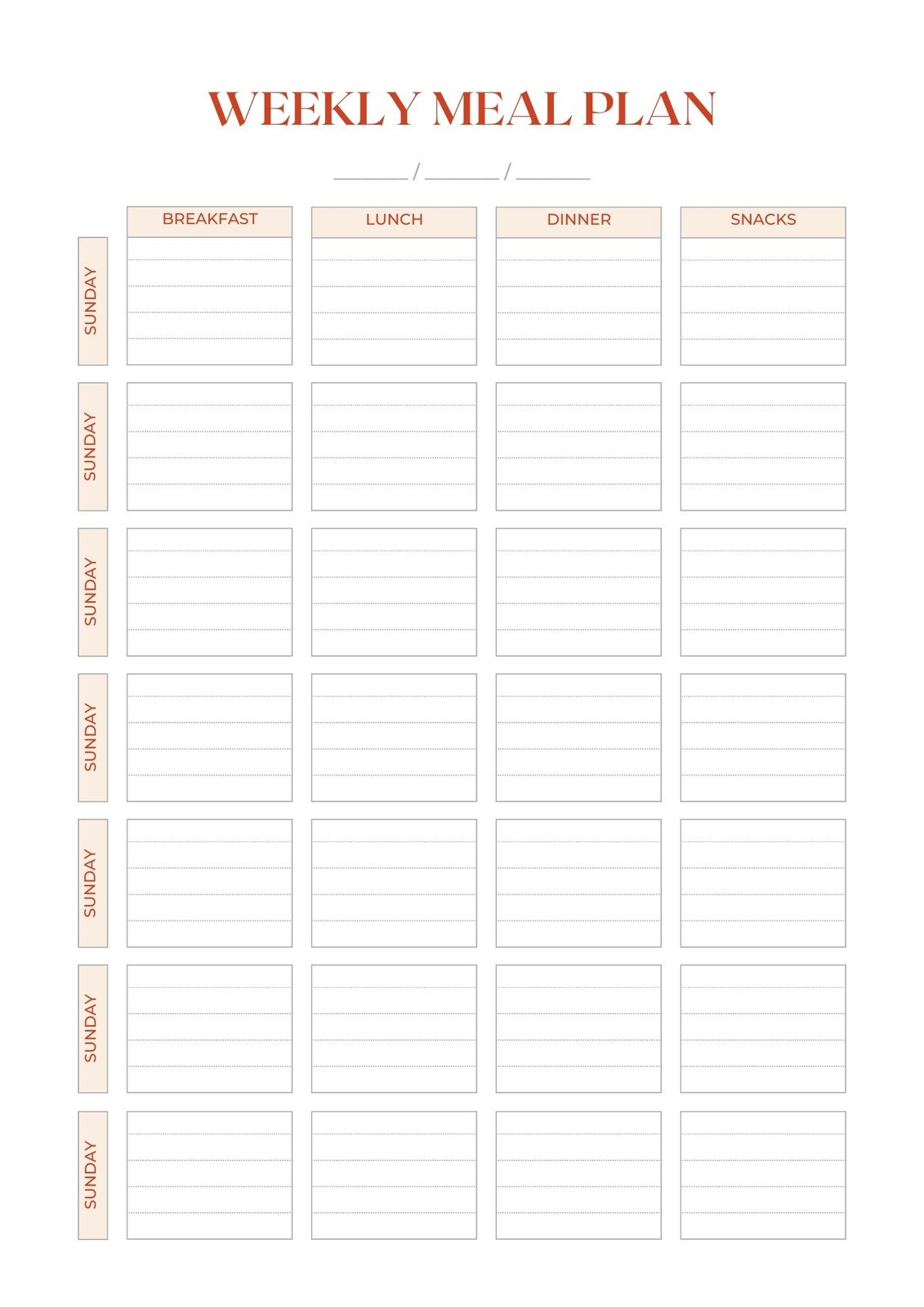 weekly meal planner printable template
