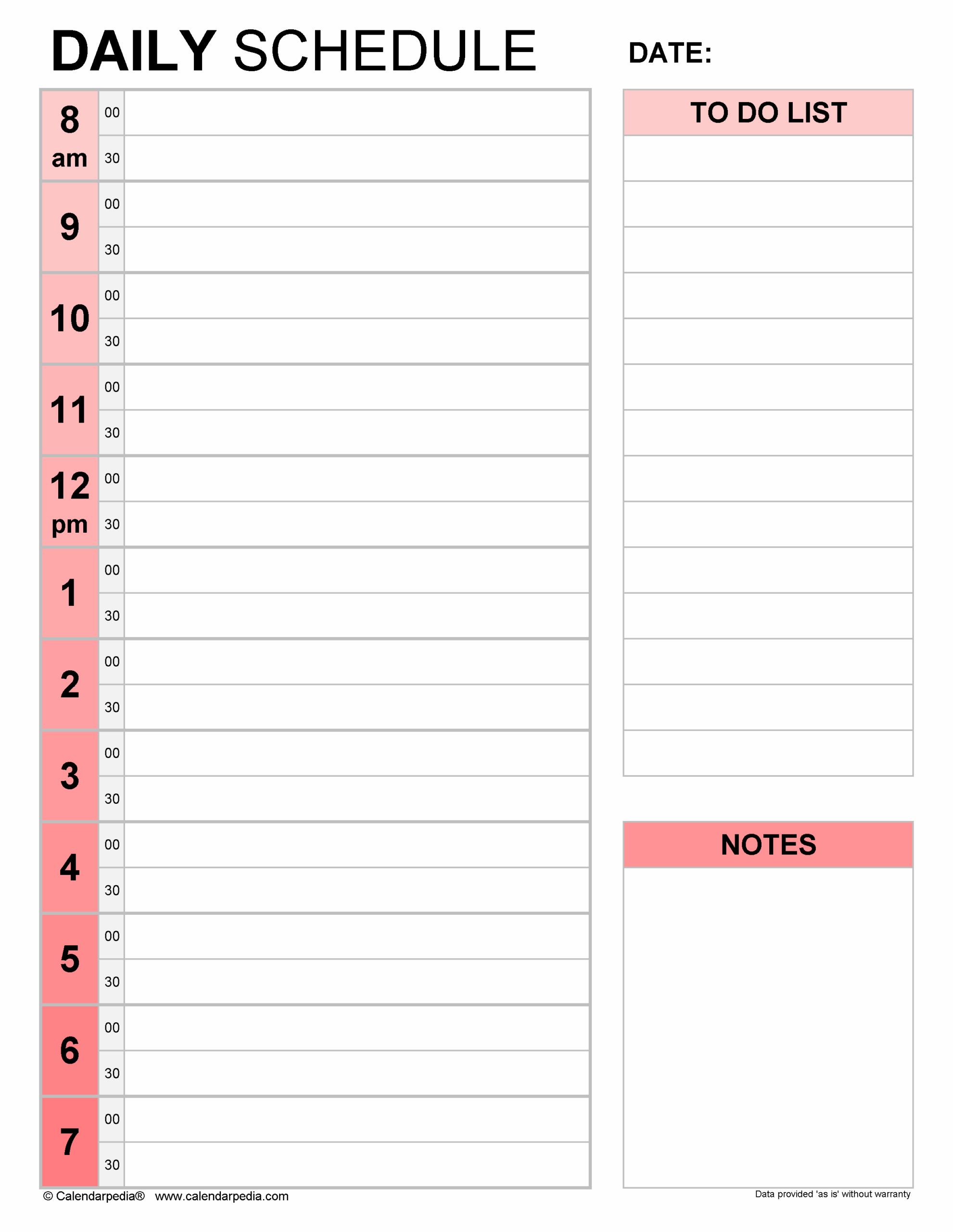 daily schedule template printable