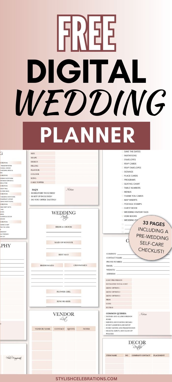 Free Digital Wedding Planner Printable