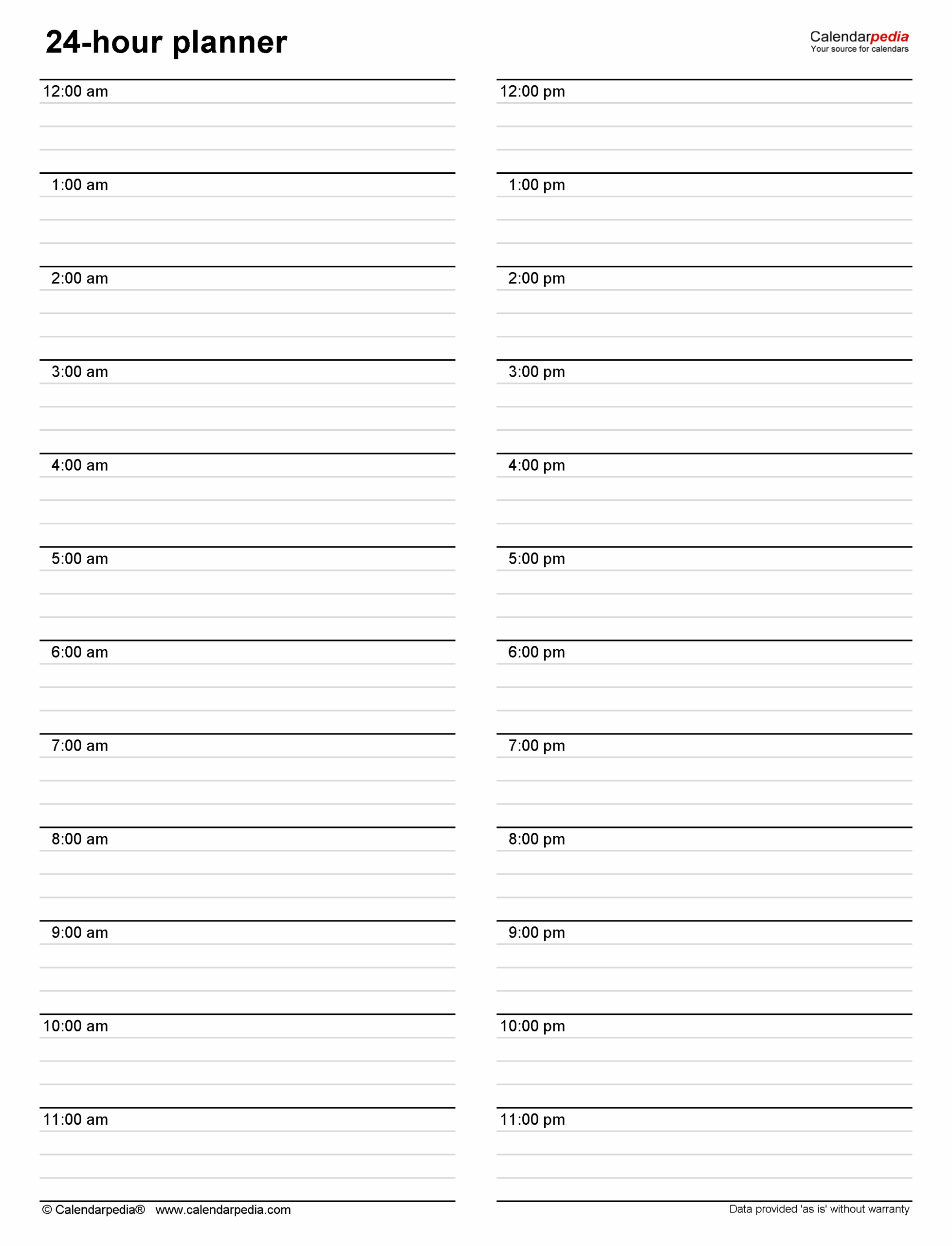 24 hour daily planner printable