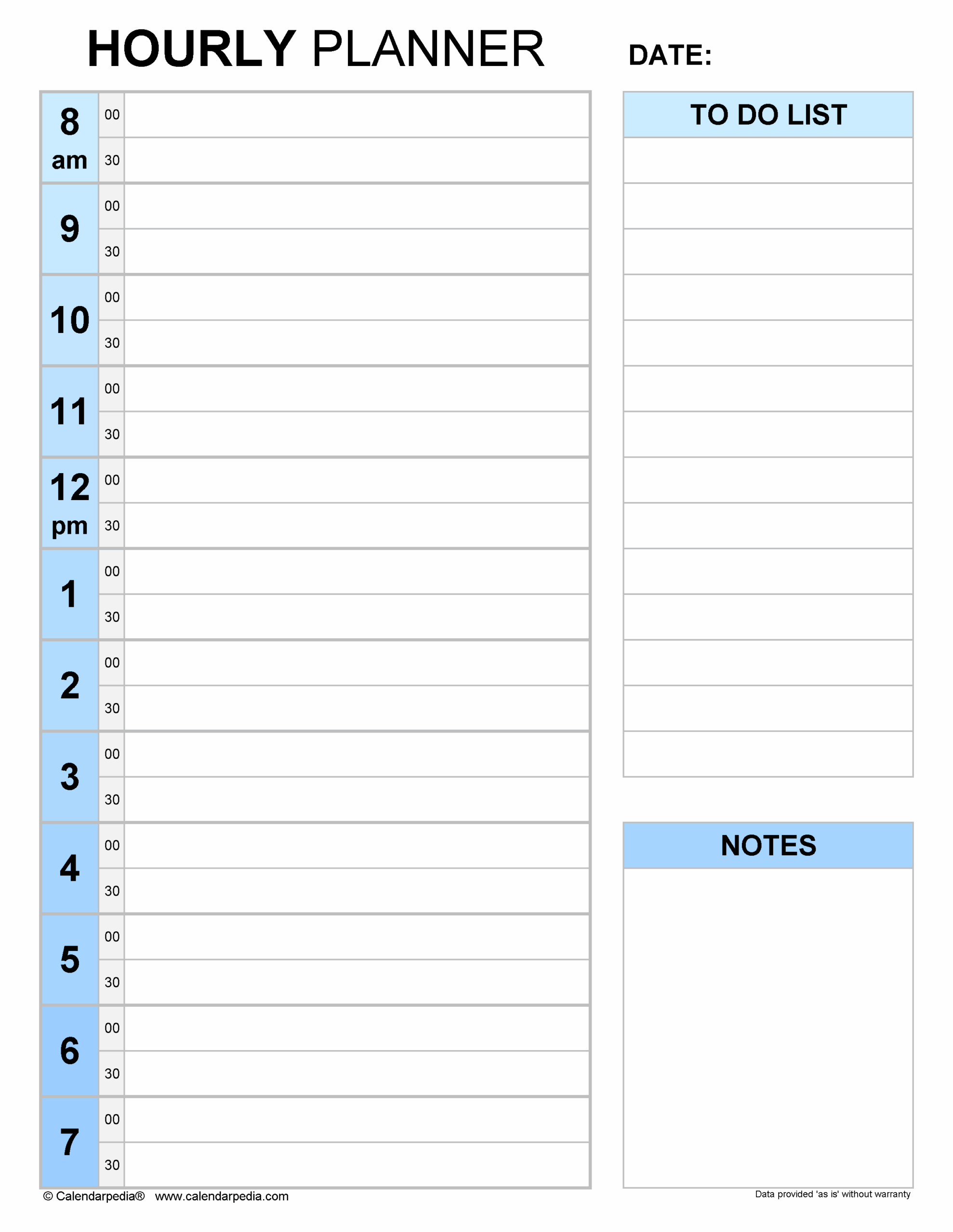 free printable daily hourly planner pdf