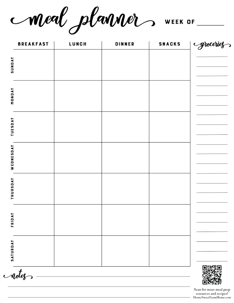 printable meal planner template
