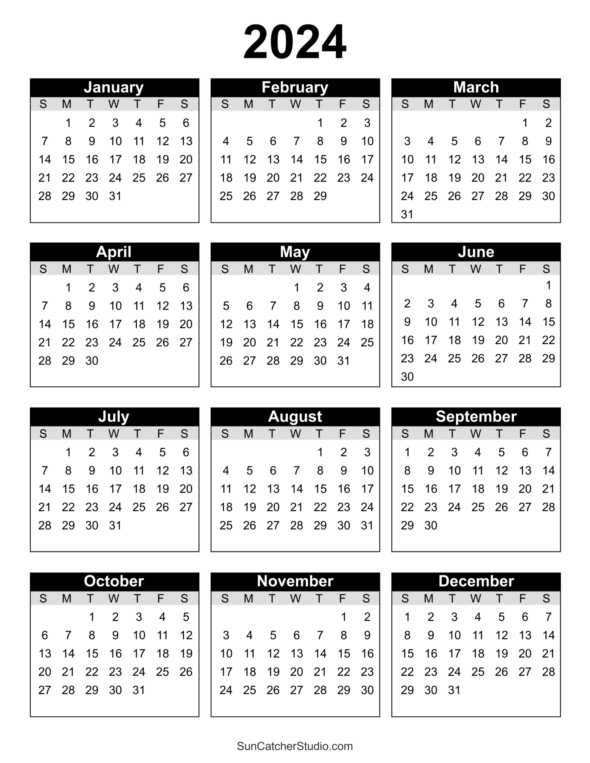 Free Printable 2024 Yearly Calendar Free Printables Monograms Design Tools Patterns DIY Projects