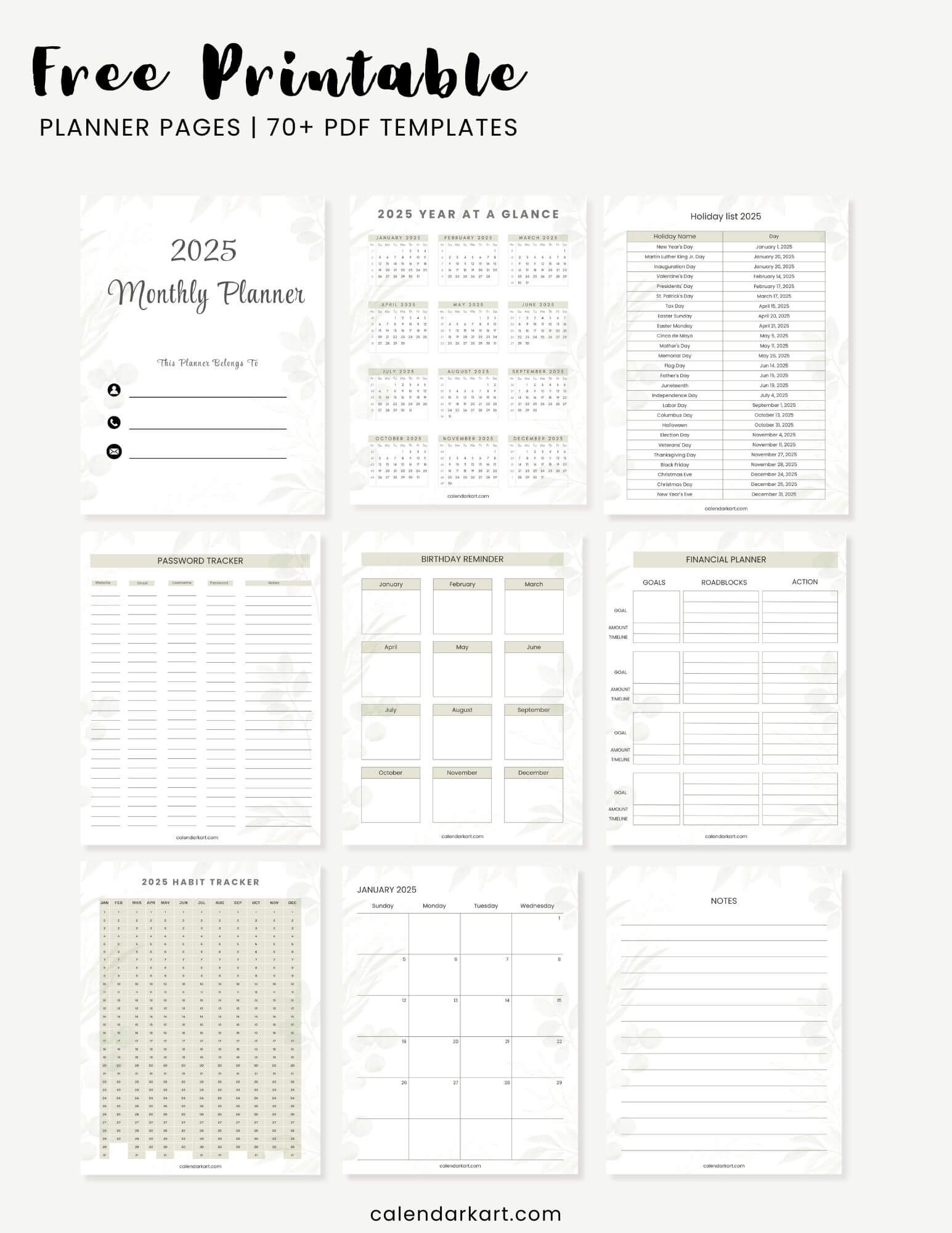 printable planner pages 2025