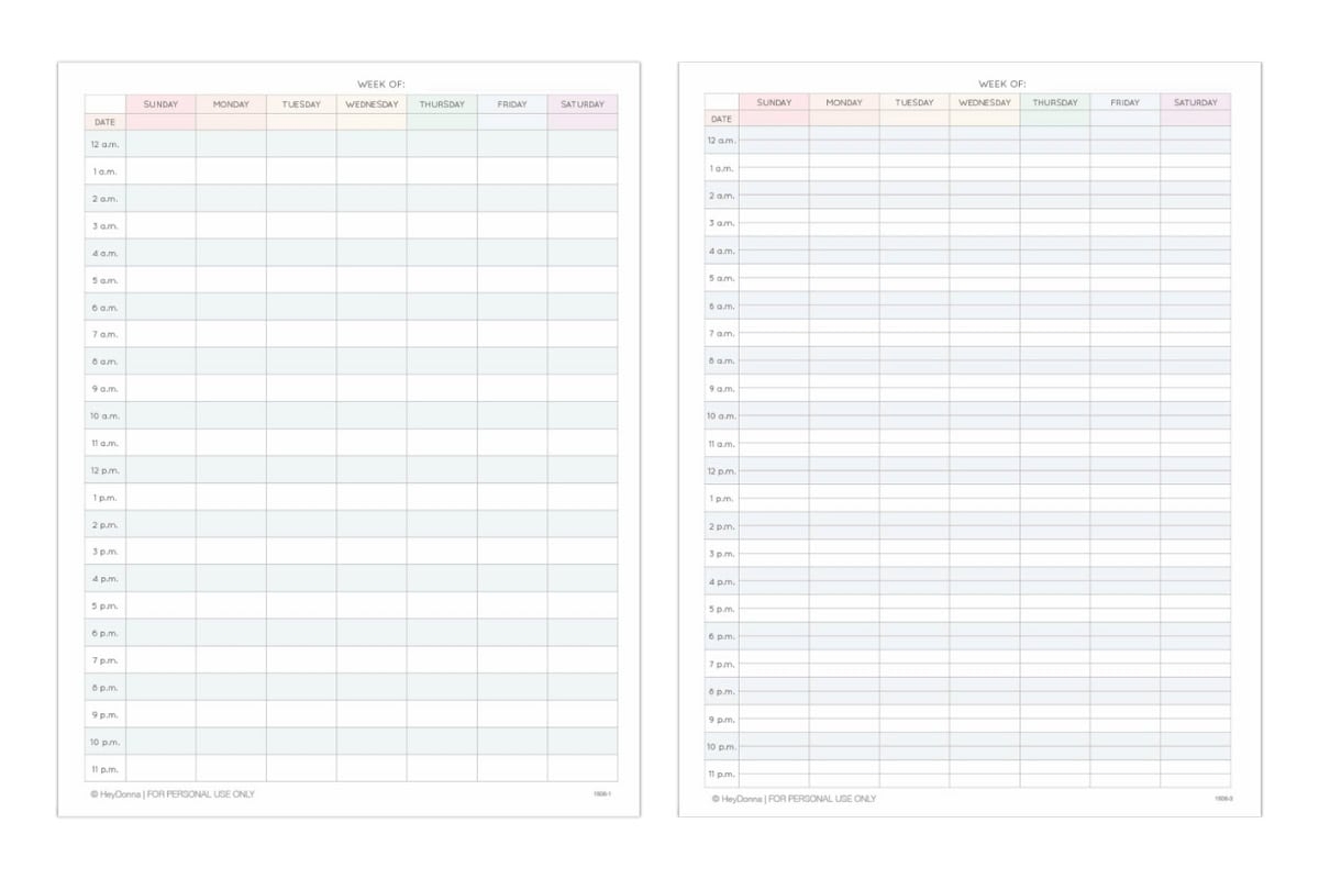 Free Printable 24 Hour Weekly Calendar Template To Print