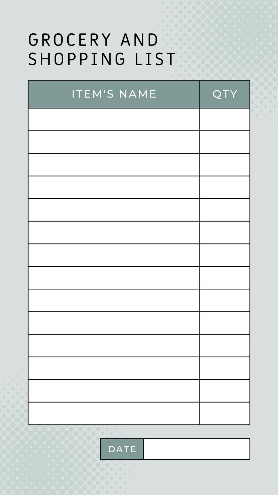 printable grocery shopping list template