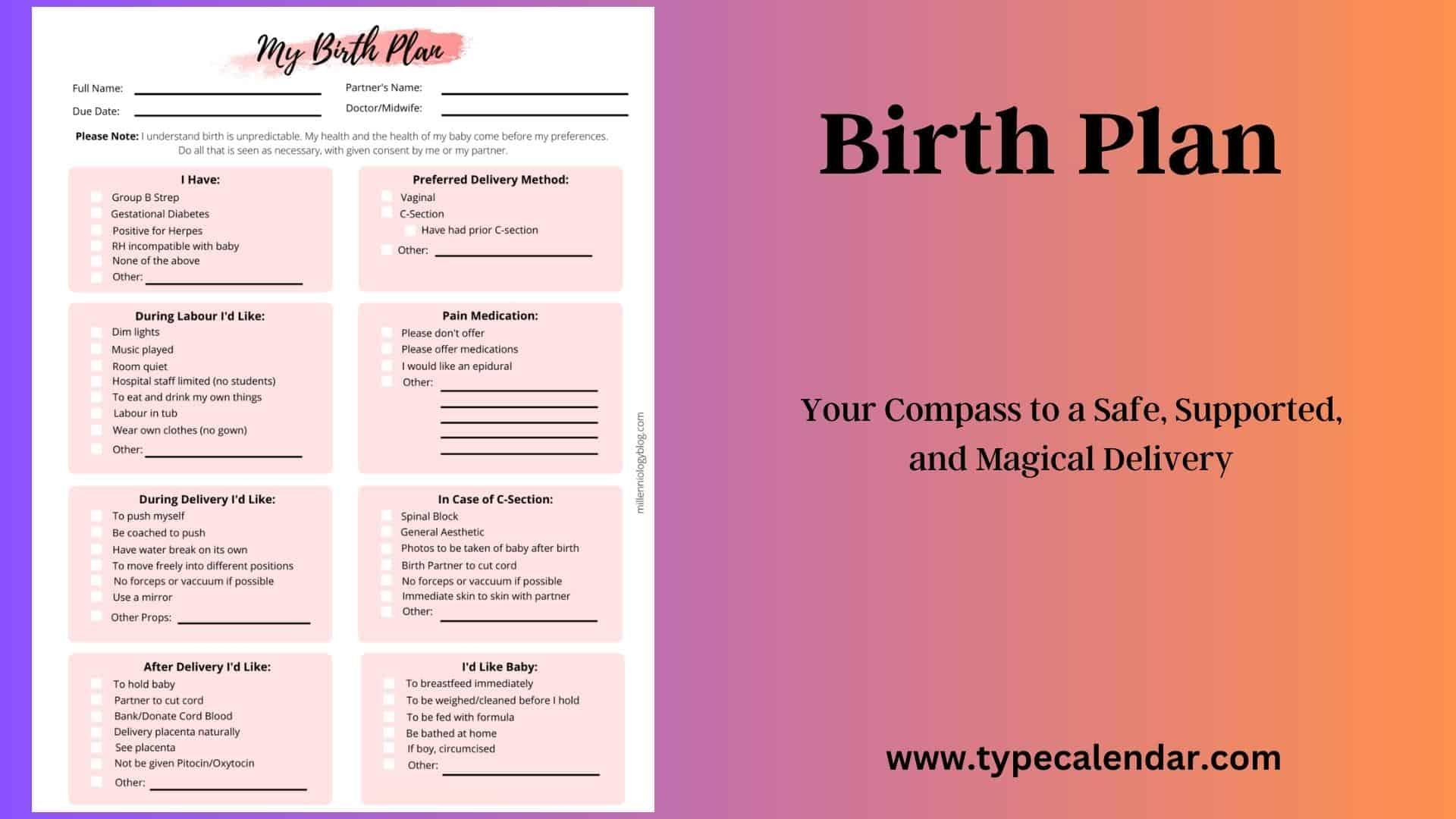printable birth plan template