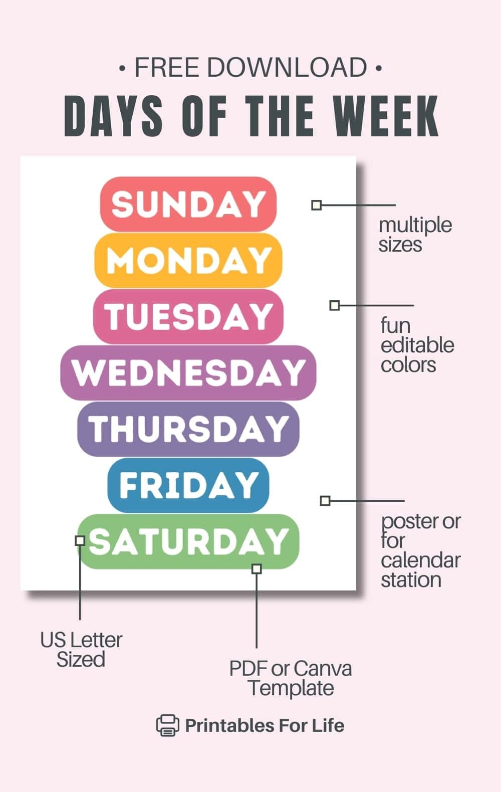FREE Printable Days Of The Week Poster