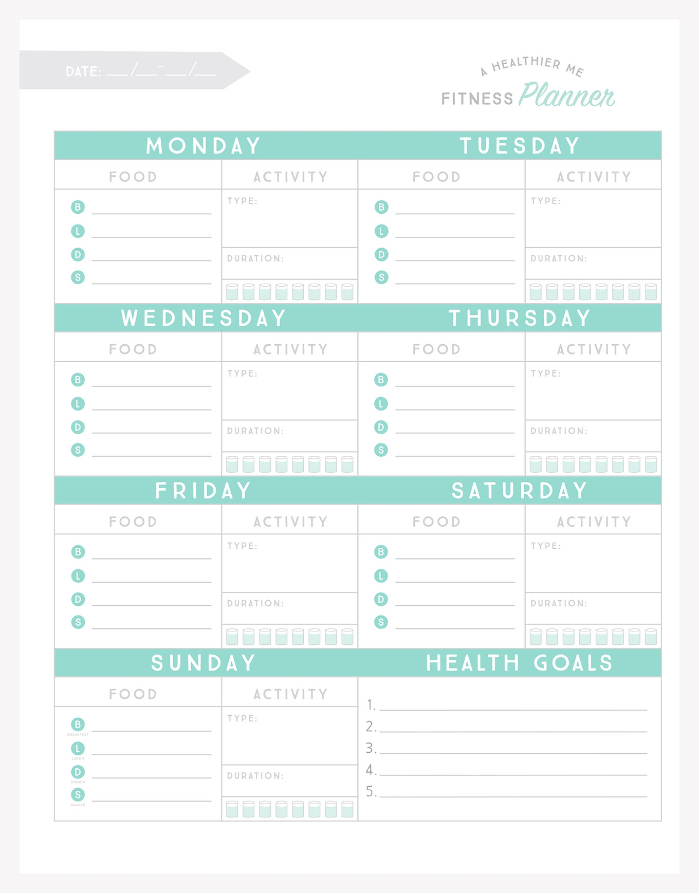exercise planner printable