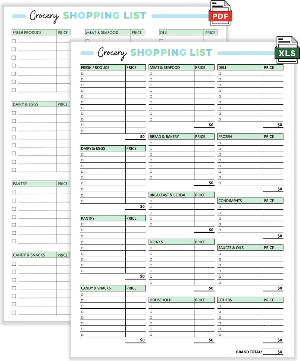 printable shopping list template
