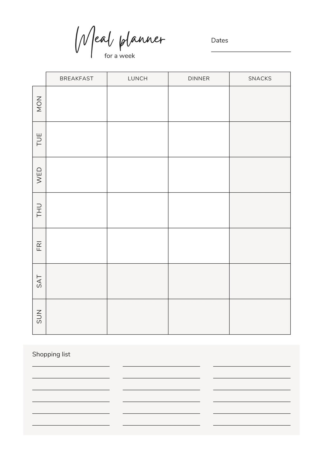 printable monthly menu planner