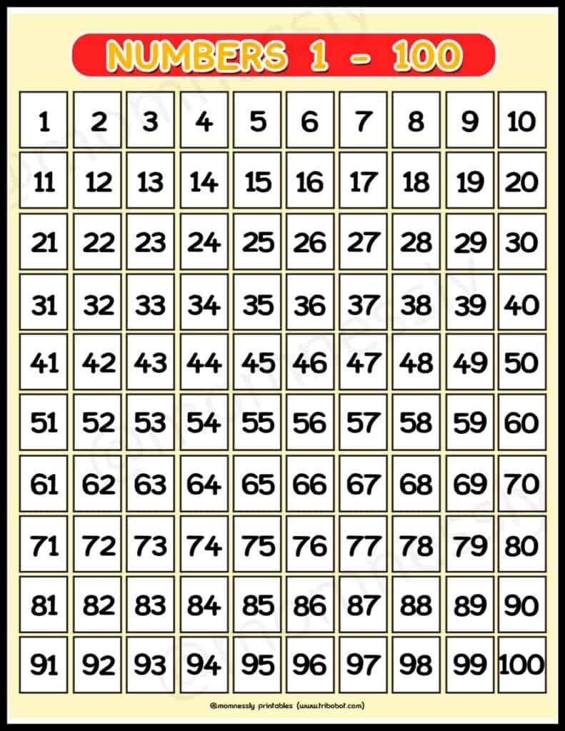 Free Printable Numbers 1 100 Tribobot X Mom Nessly