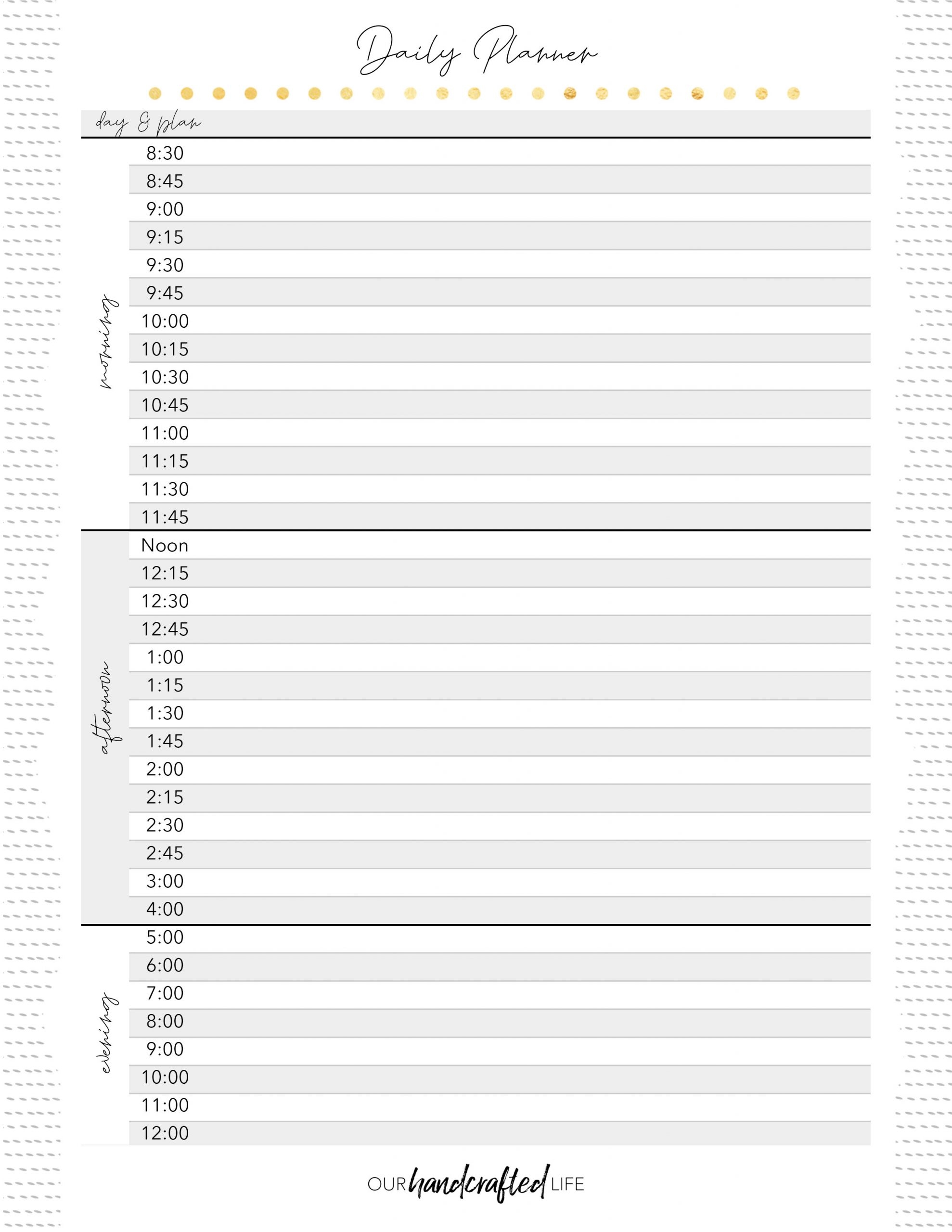 printable daily planner with time slots