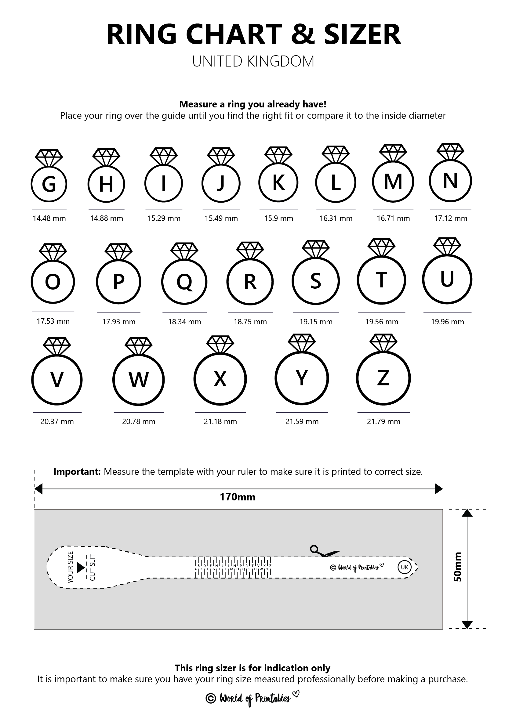 Free Printable Ring Sizer Paper Ring Size Chart Ring Measurement Guide Sales