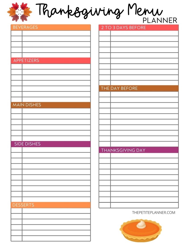 thanksgiving meal planner printable
