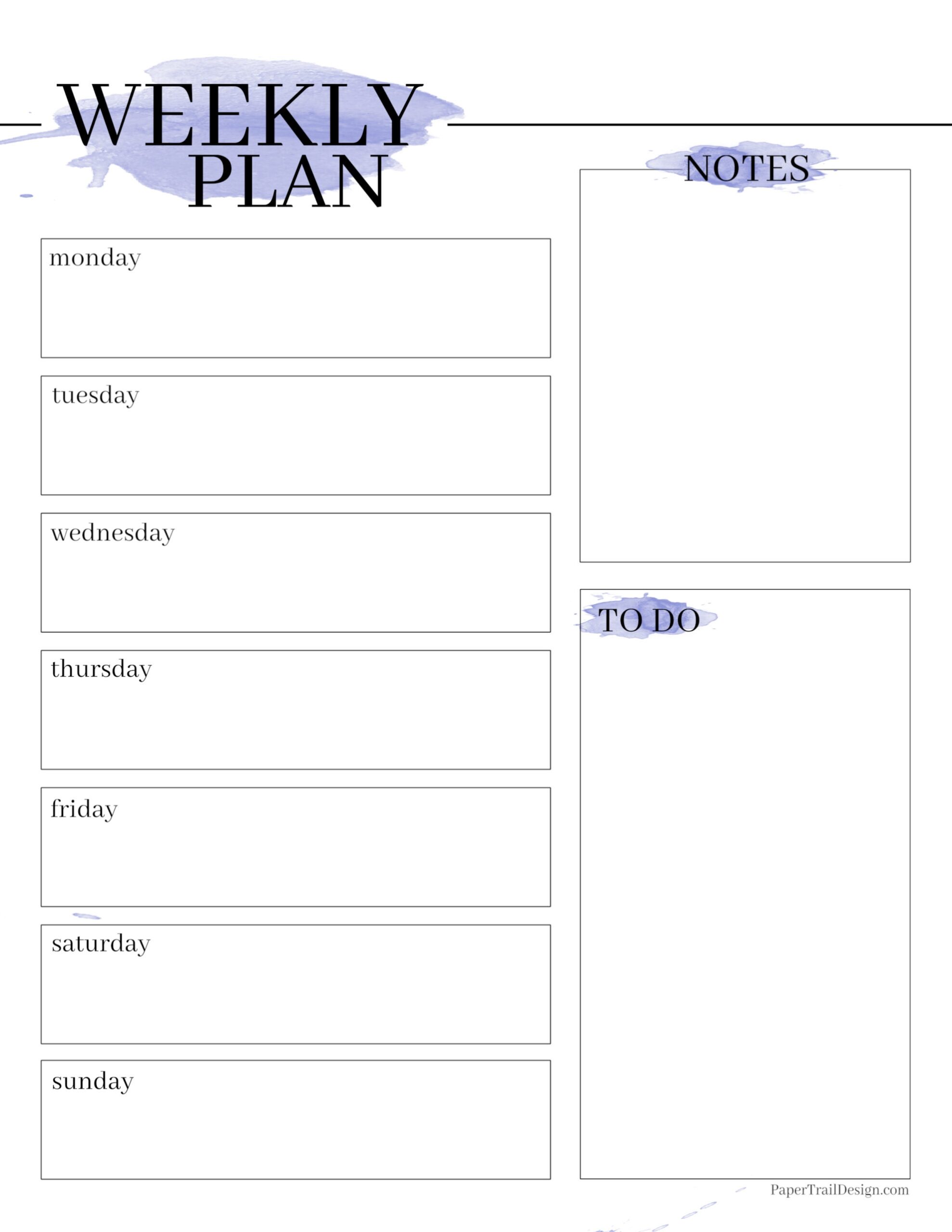 Free Printable Weekly Planner Template Watercolor Paper Trail Design