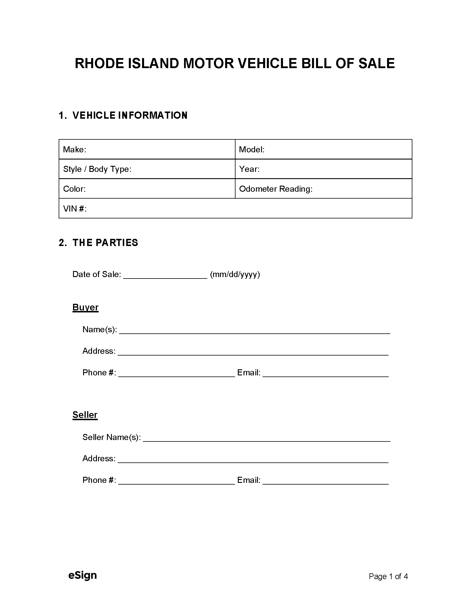 printable vehicle bill of sale template