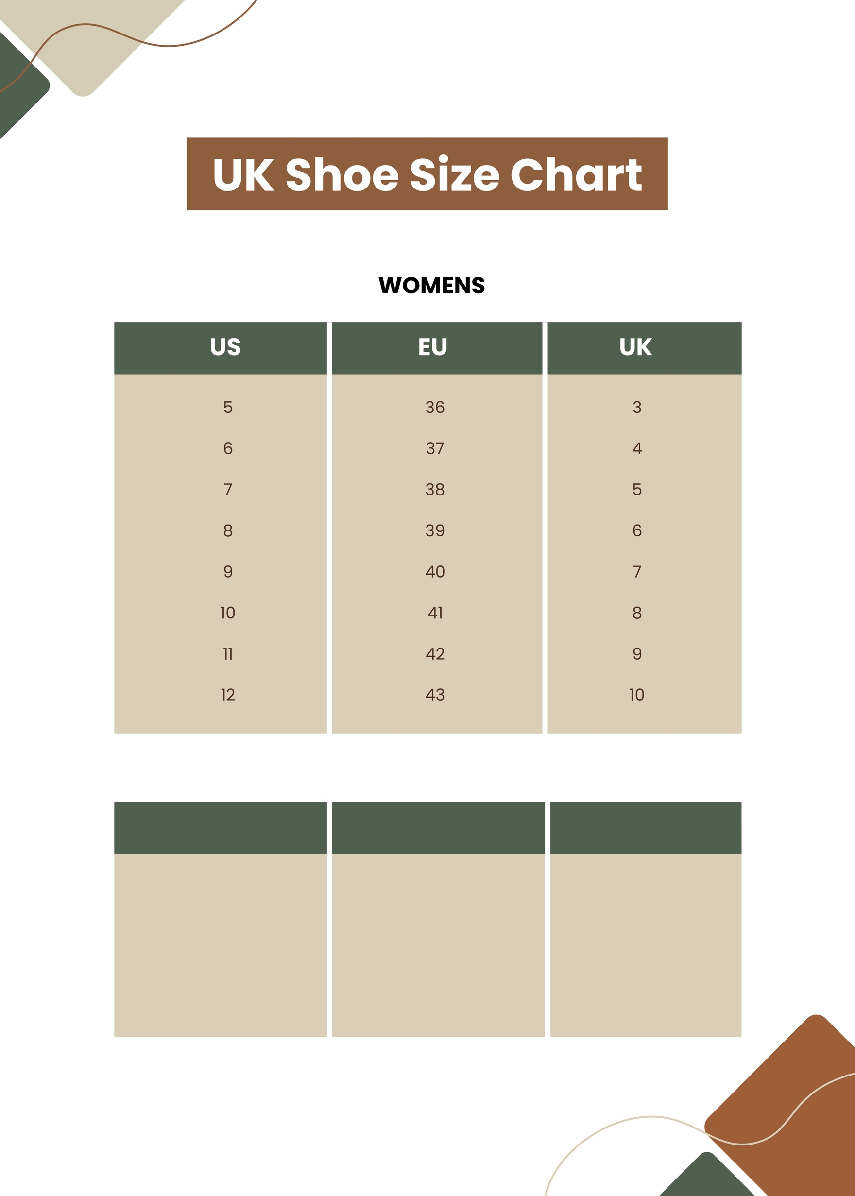 Free Shoe Size Chart Templates Editable And Printable