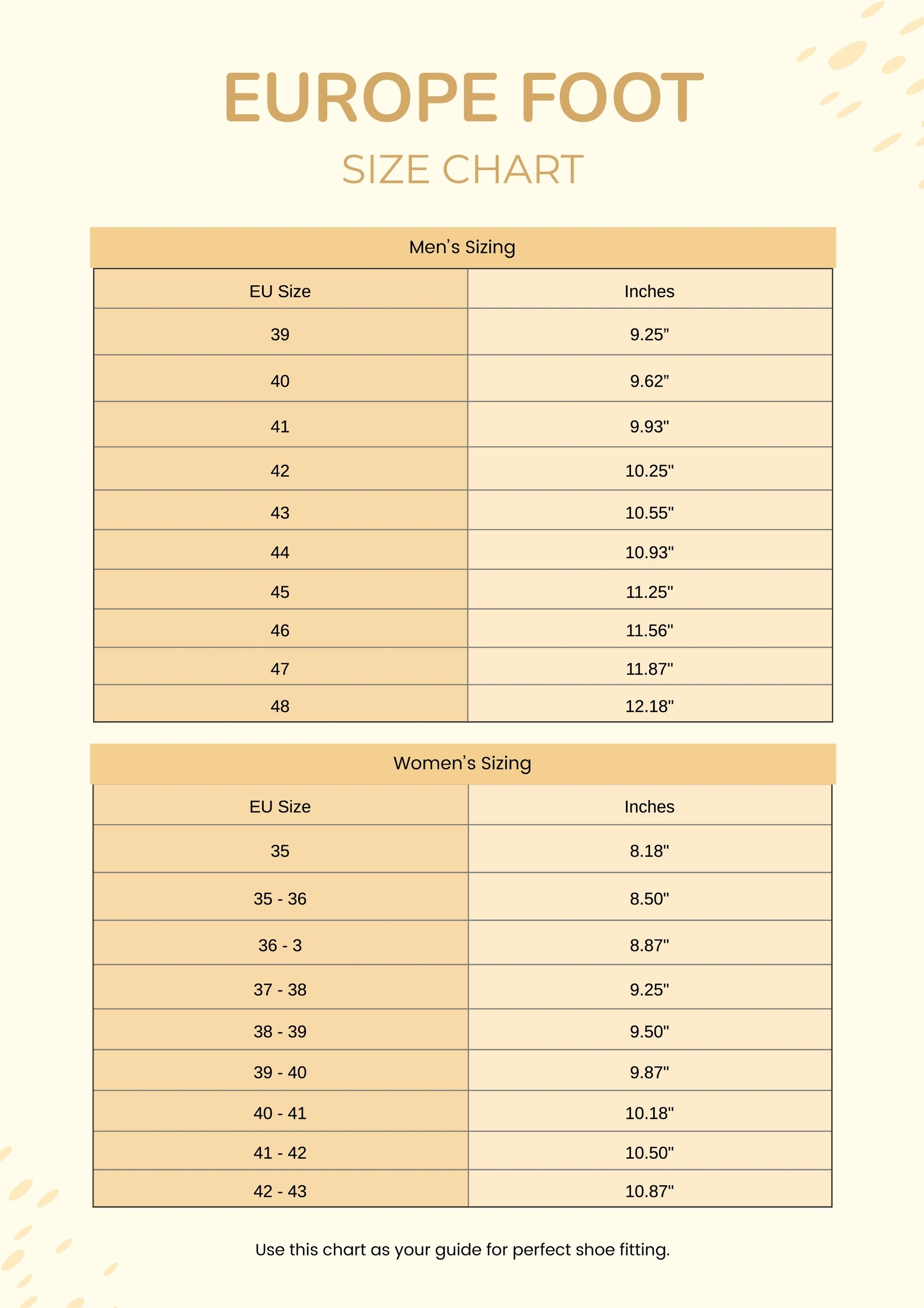 Free Shoe Size Chart Templates Editable And Printable