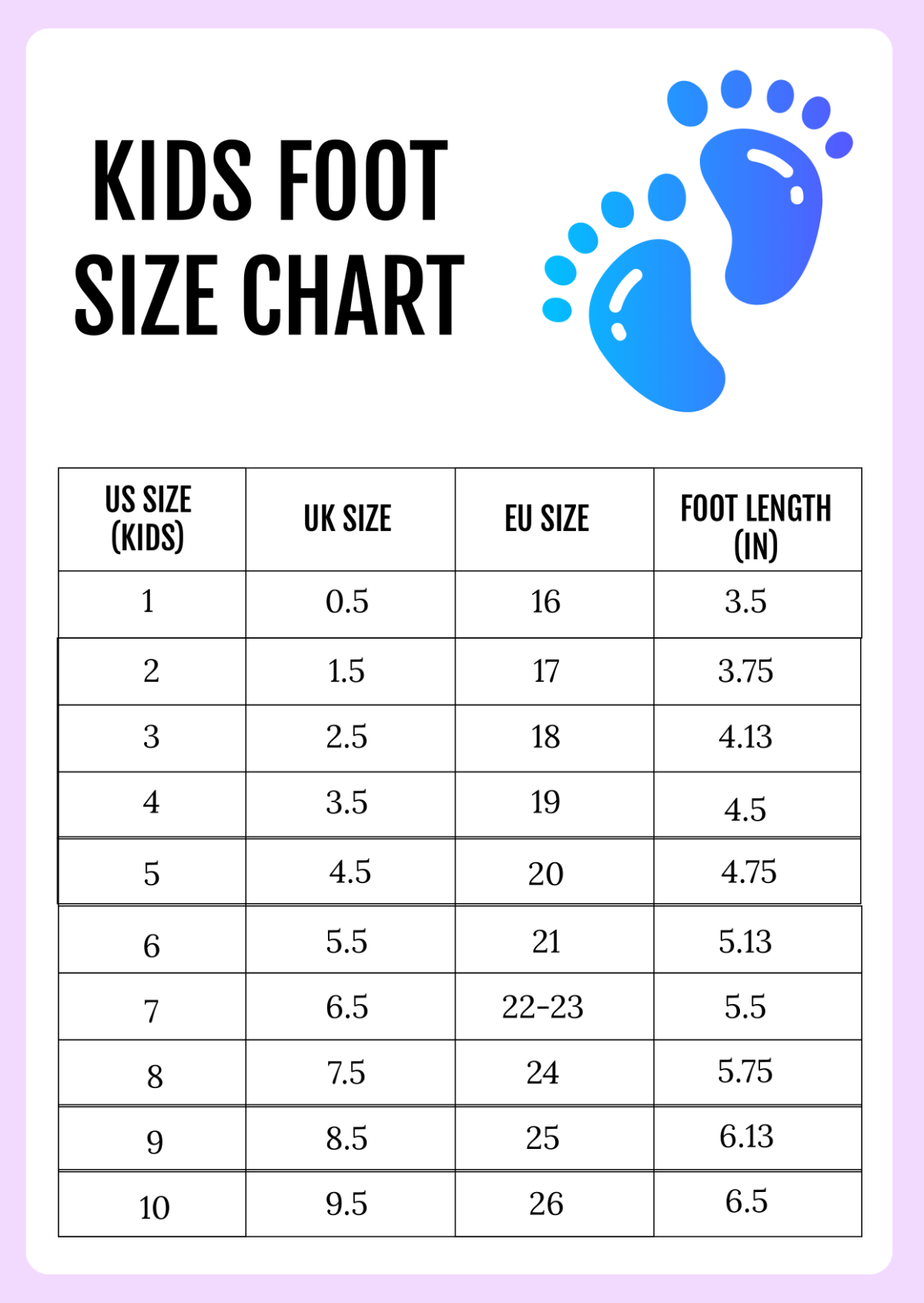 Free Shoe Size Chart Templates Editable And Printable