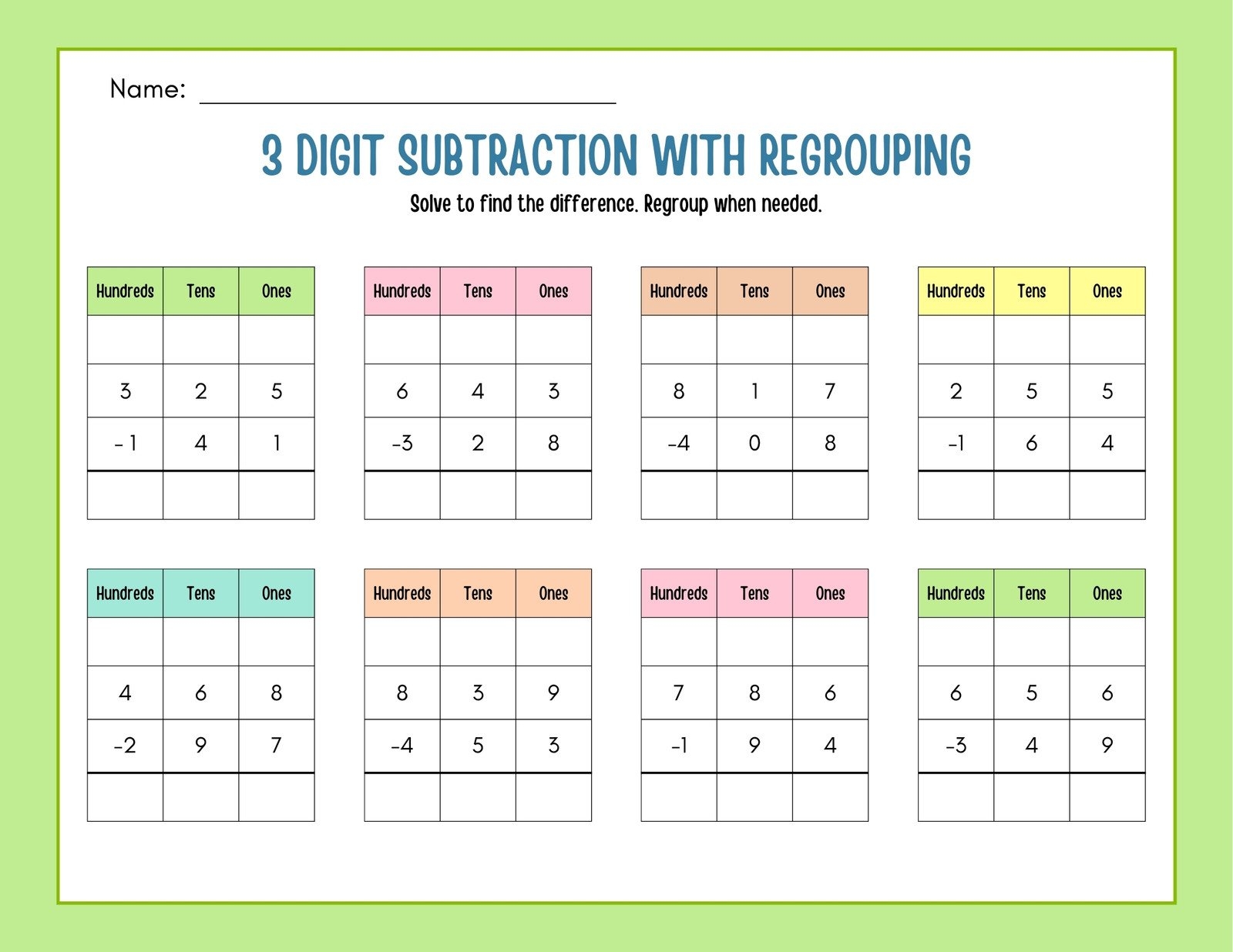 subtraction worksheets with regrouping