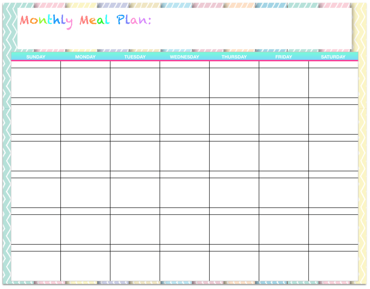 monthly food planner printable