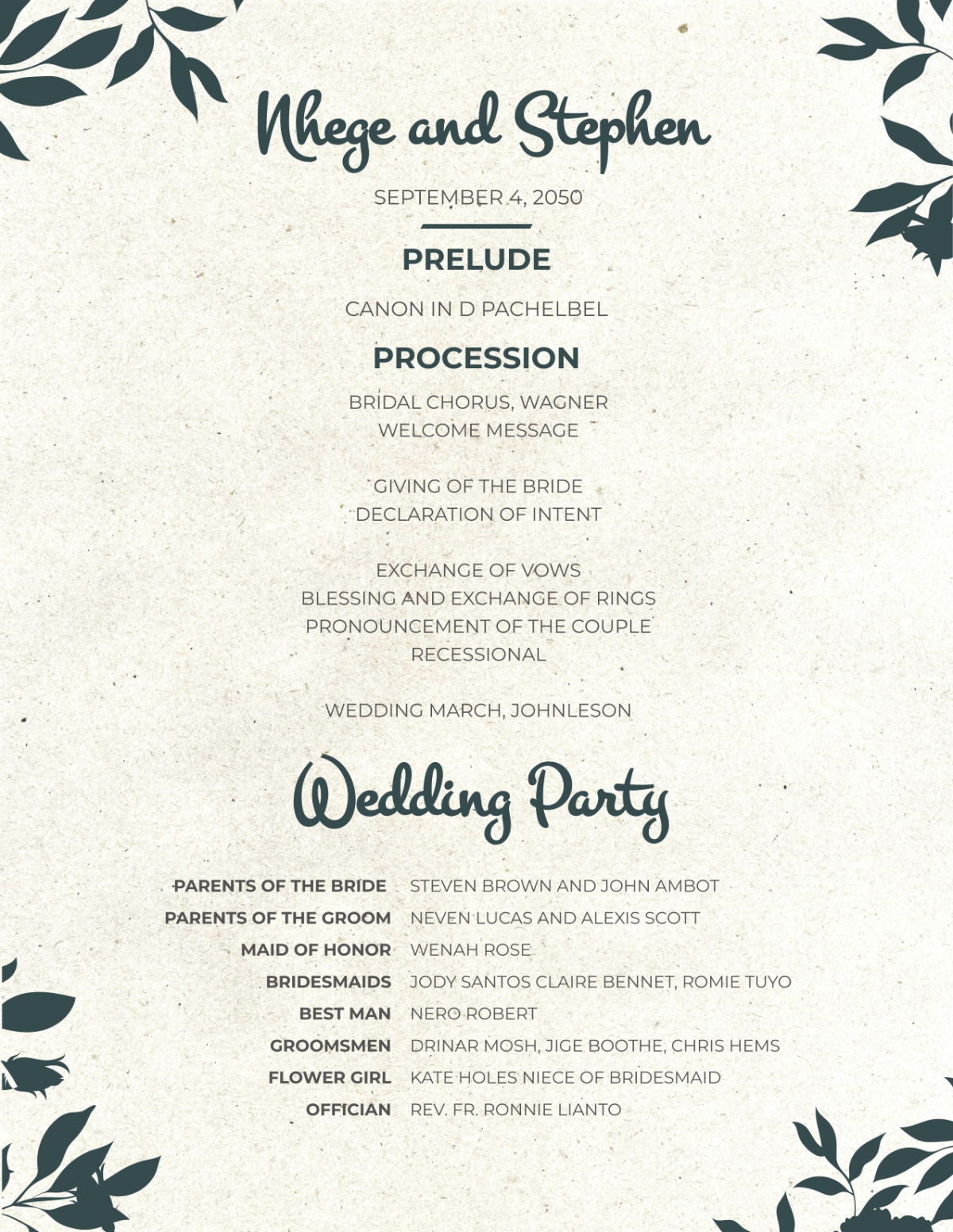 Free Wedding Program Template To Edit Online
