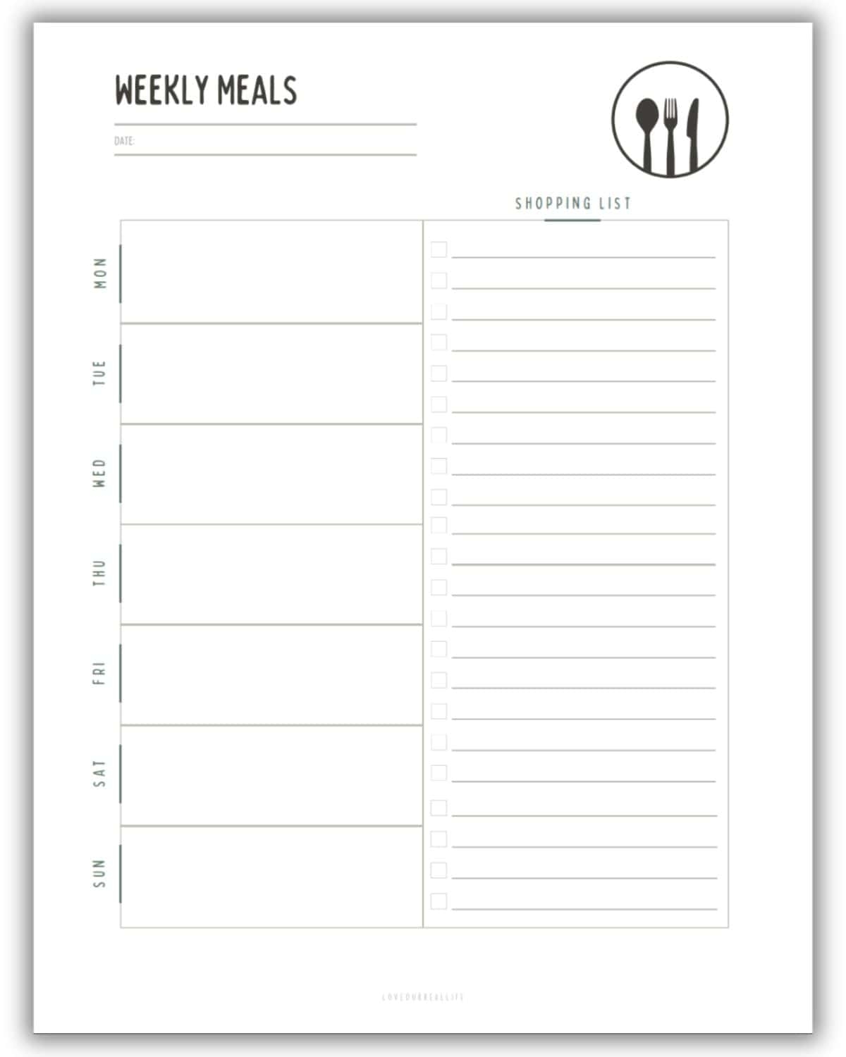 free printable weekly meal planner template pdf