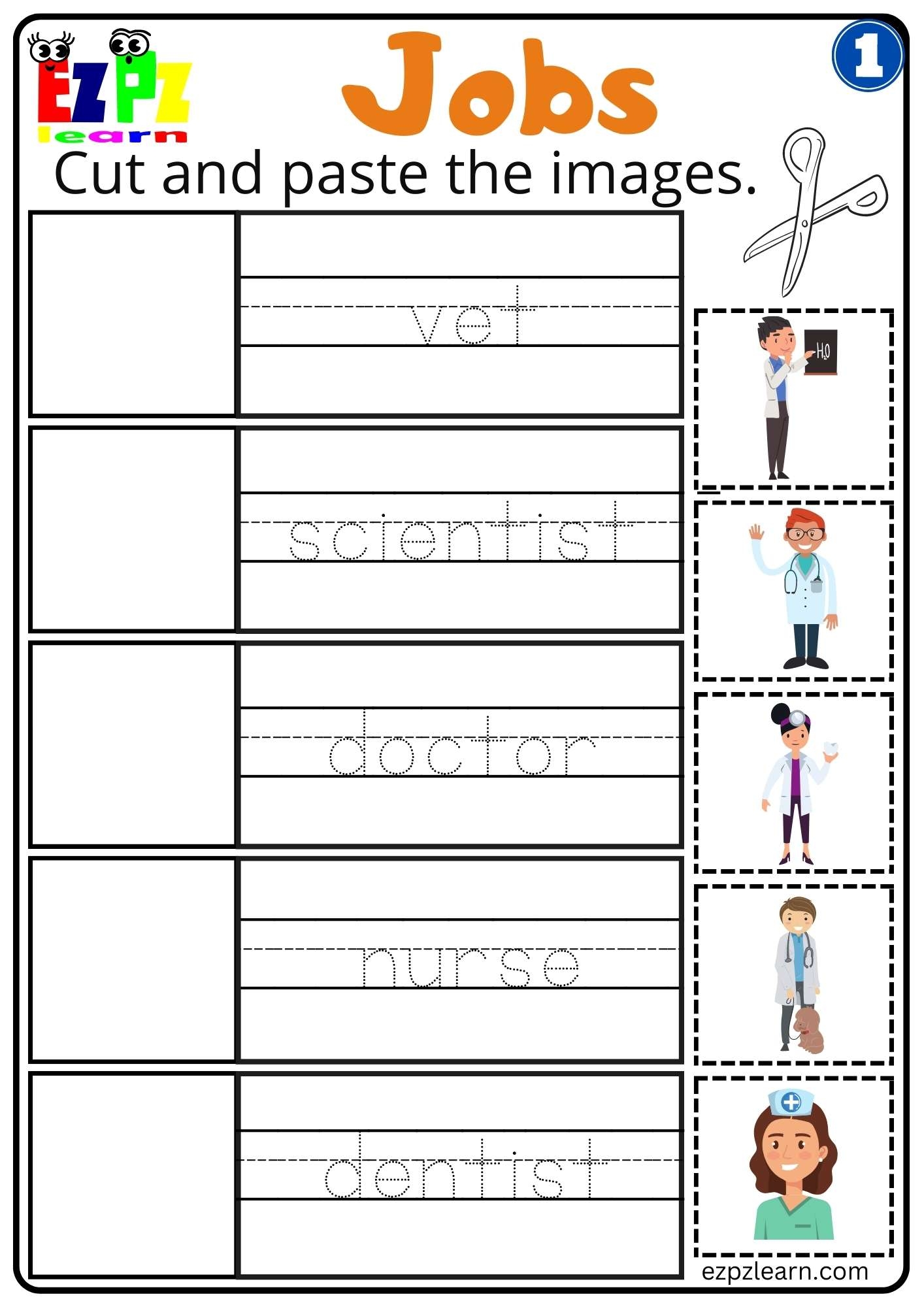 G1 Jobs Cut And Paste Worksheet For K5 And ESL Students Free PDF Download Ezpzlearn