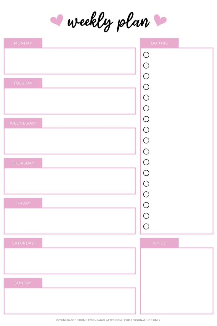 Girly And Cute Free Printable Weekly Planner