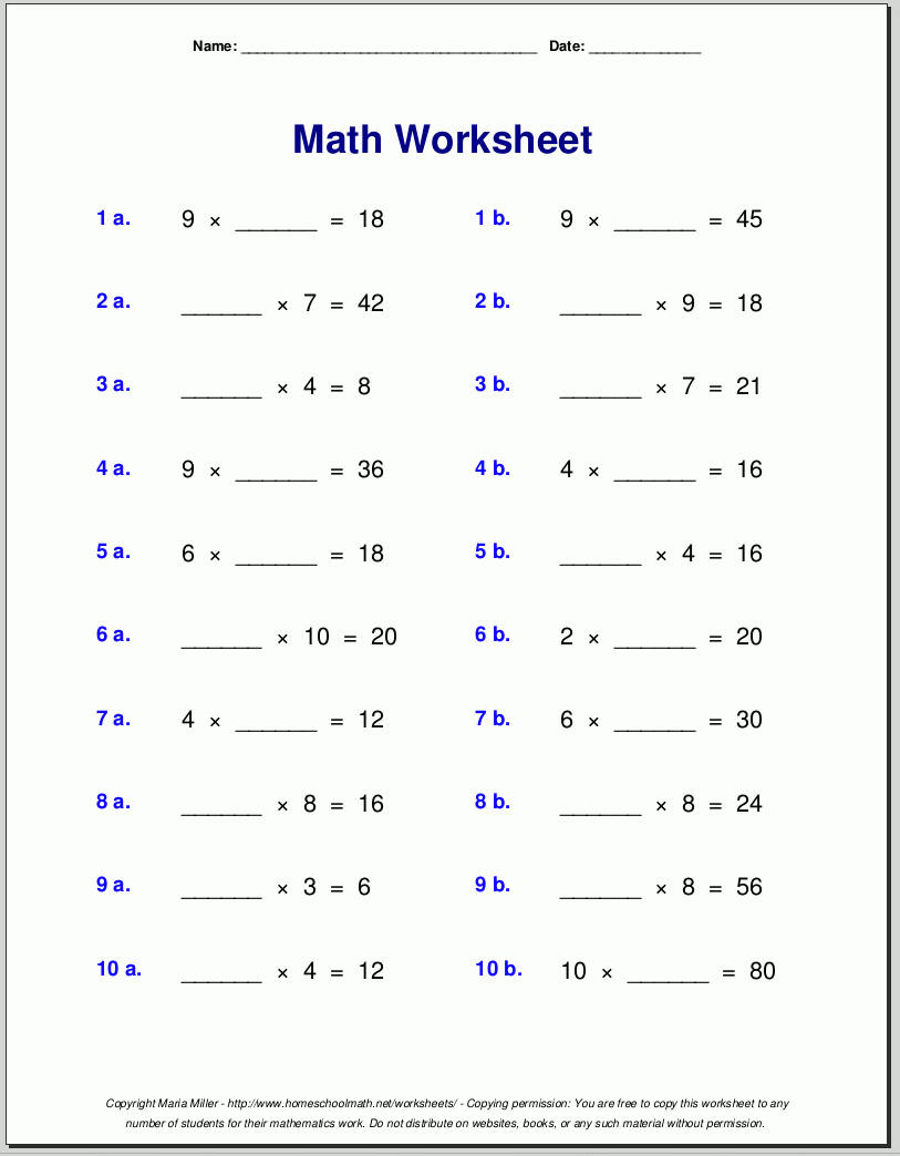 4th grade math worksheets