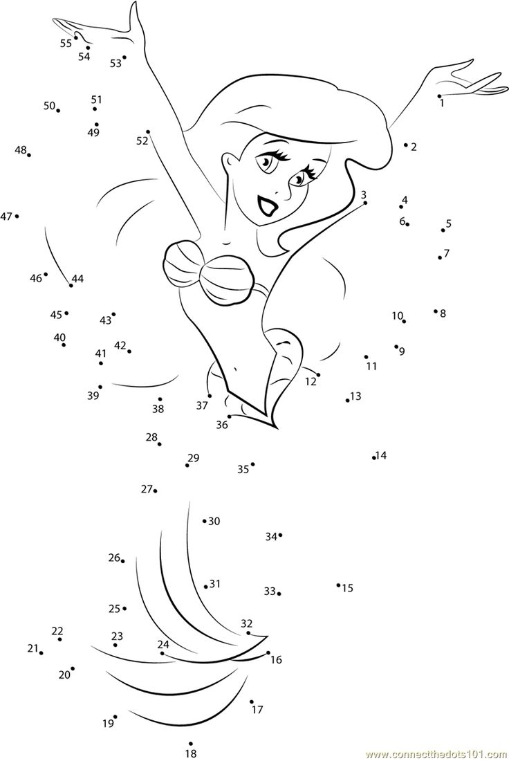Happy Ariel Dot To Dot Printable Worksheet Kindergarten Coloring Pages Coloring Pages Connect The Dots