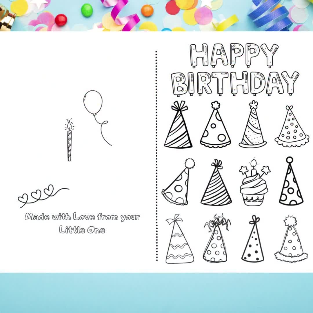 Happy Birthday Printable Foldable Kid Birthday Card To Color For Anyone Etsy Happy Birthday Printable Foldable Kid Birthday Card To Color For Anyone Etsy