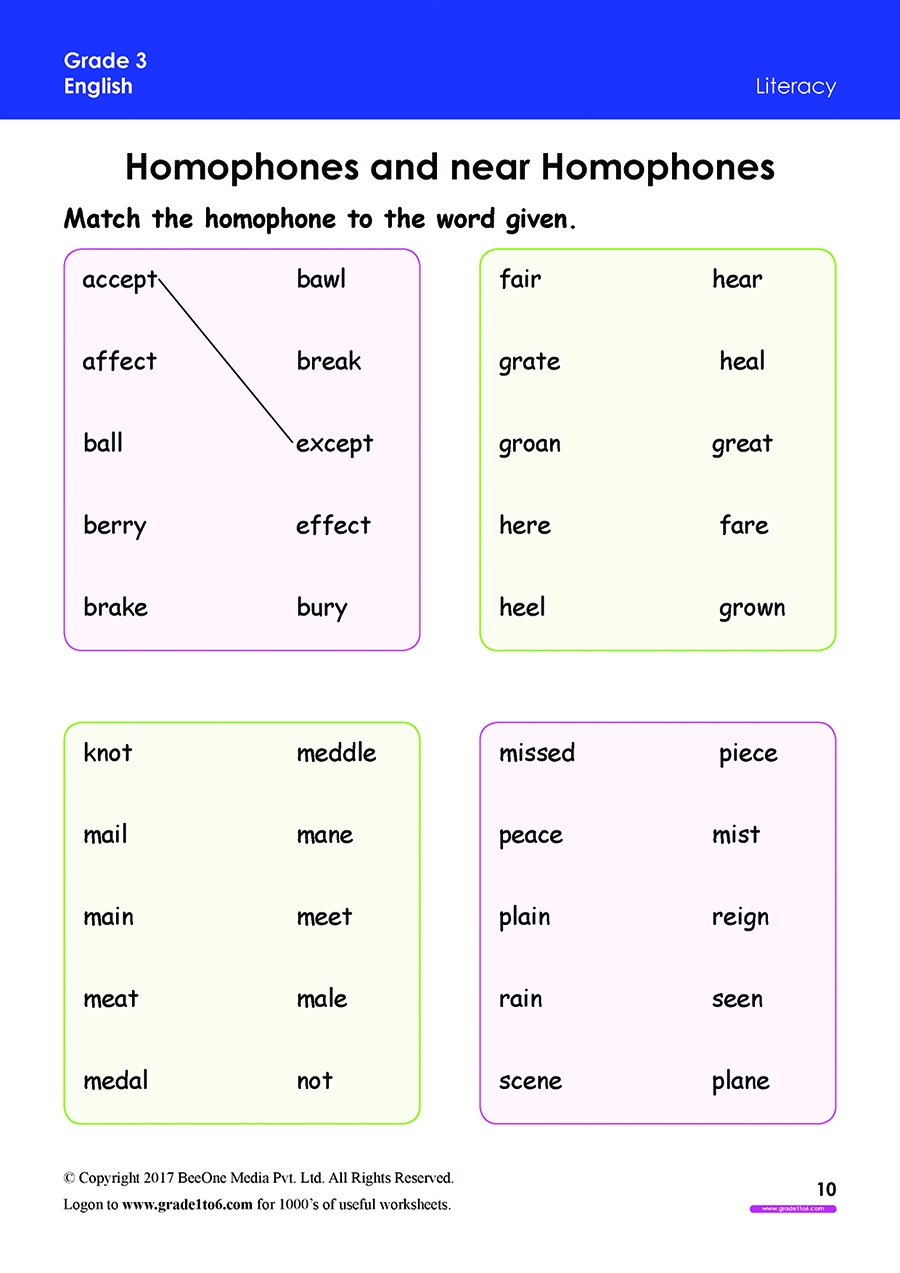 Homophones Worksheet For Grade 3 IB CBSE ICSE