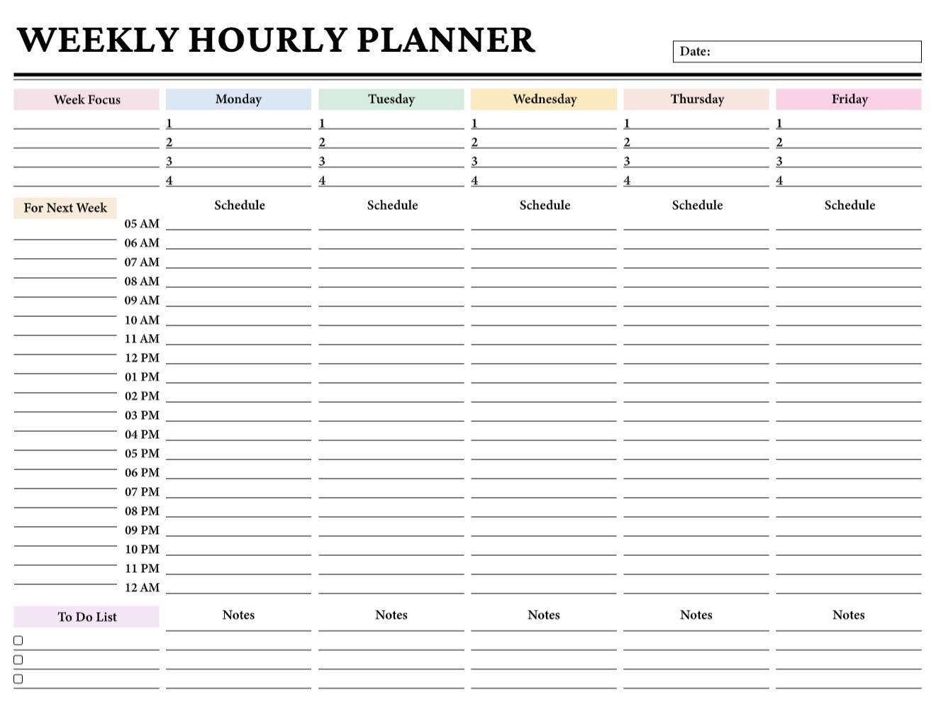 Hourly Planner Templates Editable PDF App Download