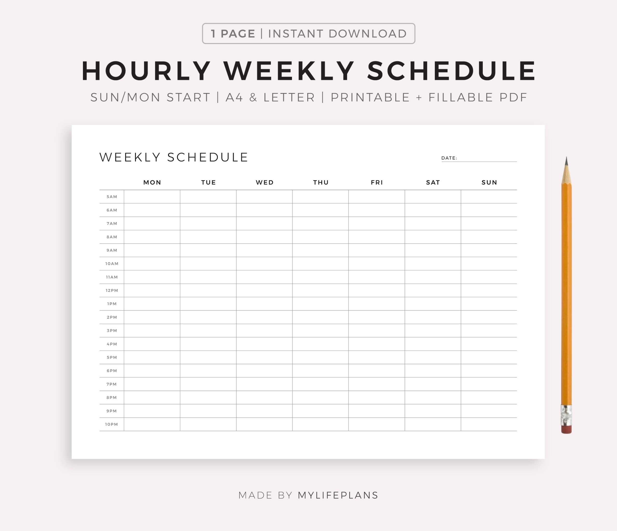 weekly hourly planner printable pdf free
