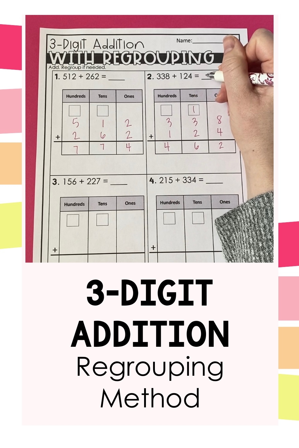 How To Best Teach The Regrouping Method With 3 Digit Addition Teaching With Kaylee B