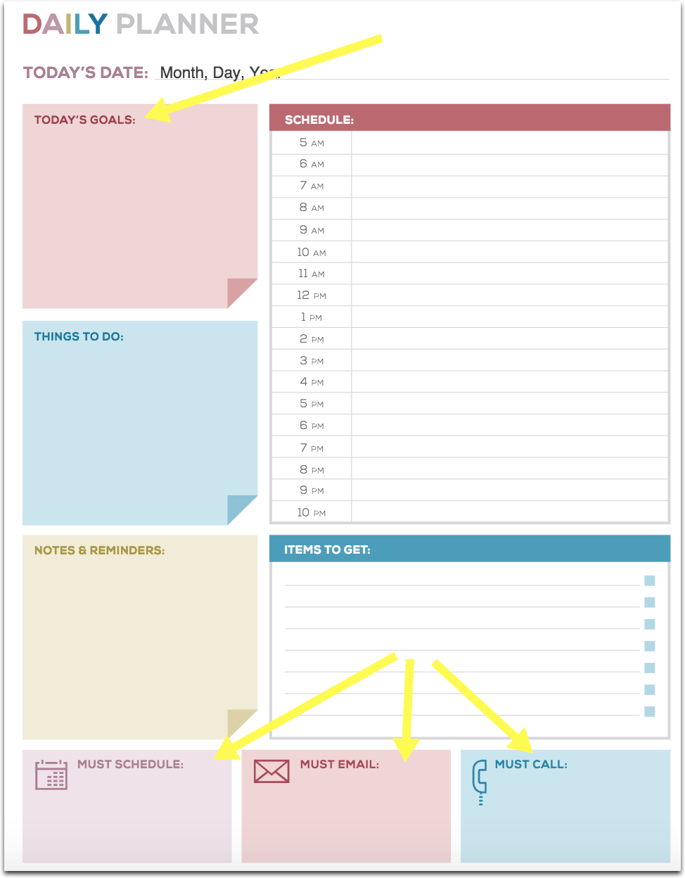free printable daily planner template pdf