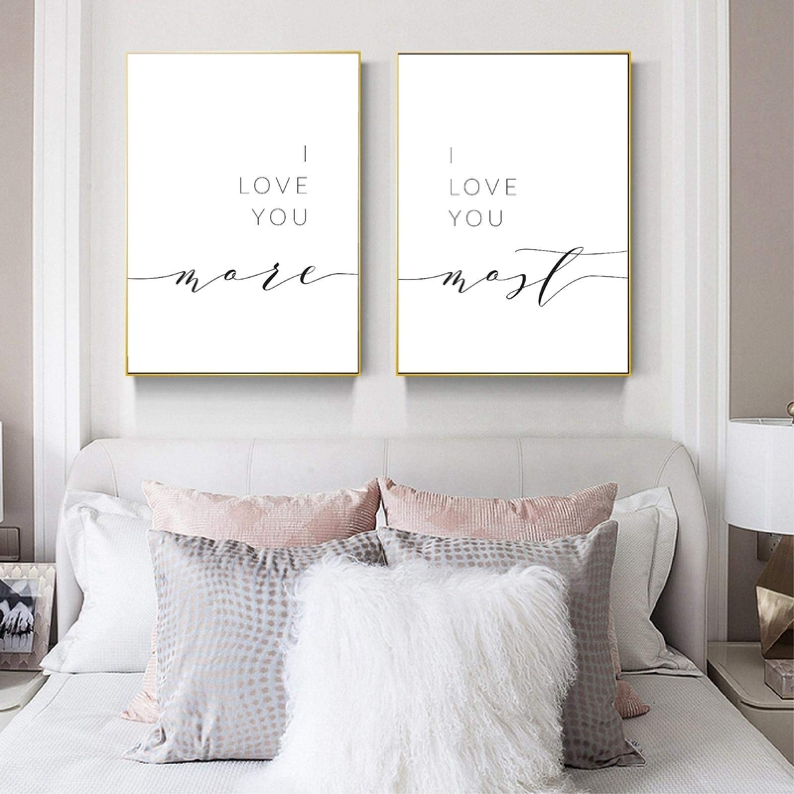 I Love You Bedroom Wall Decoration Romantic Quote Print On Bed Couple Poster Canvas Art Painting Ready To Hang 70x100cmx2 Inner Frame Amazon de Home Kitchen