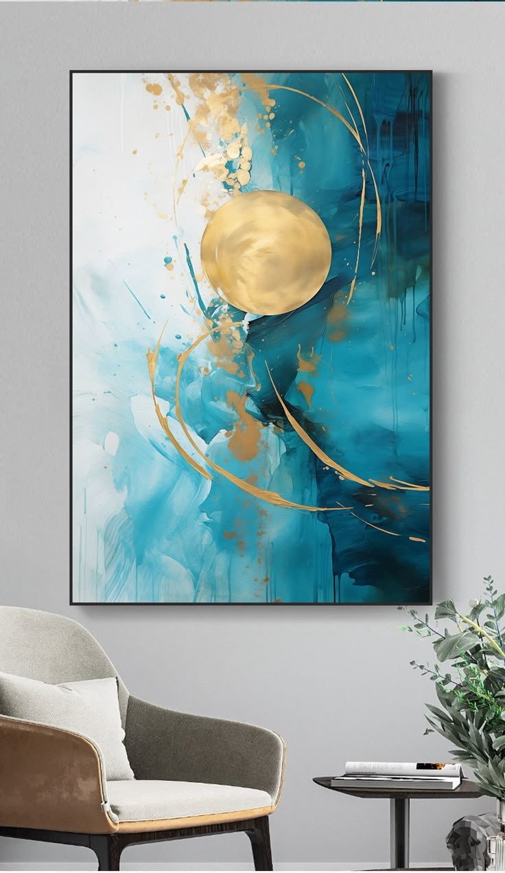 Instant Download Bright Blue And Gold Painting Large Abstract Printable Large Modern Wall Art Neutral Wall Art Printable Abstract Art Etsy