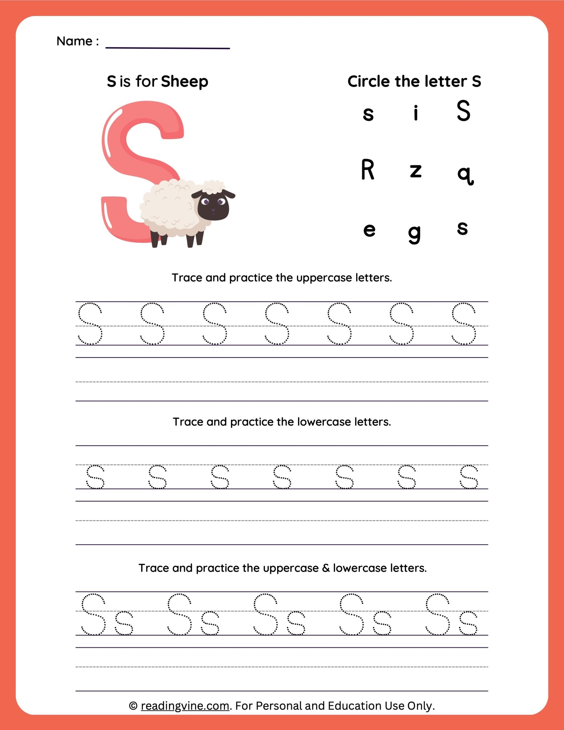 Letter S Tracing Worksheets For Preschool