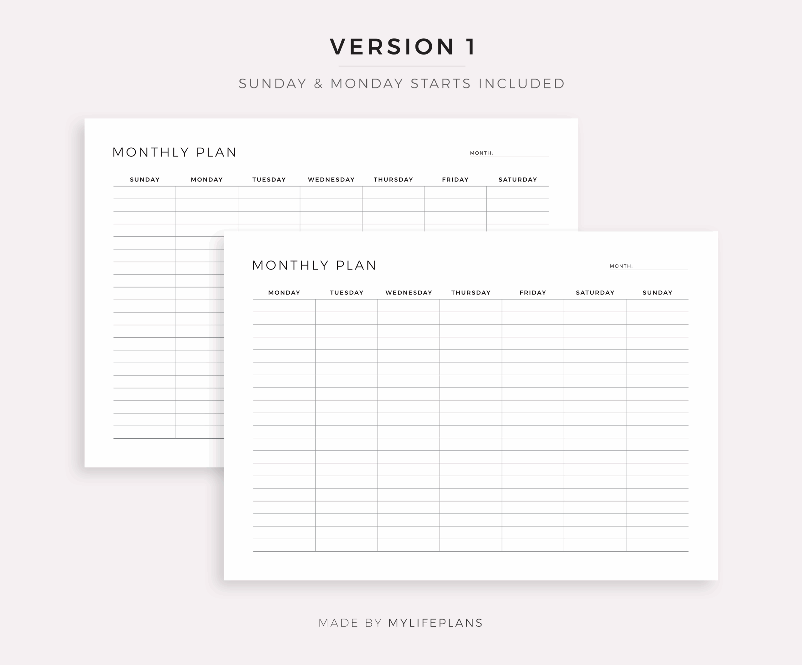 lined monthly planner printable