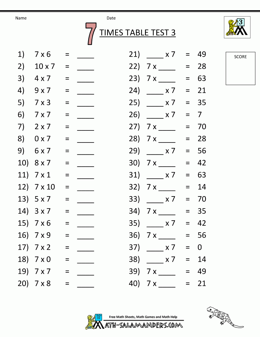 times table practice sheets