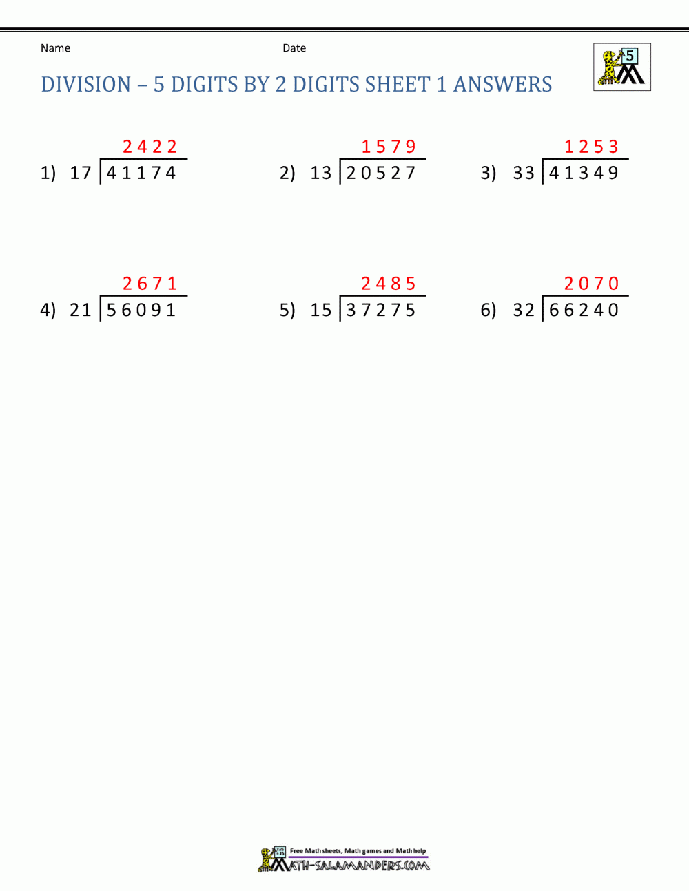 division worksheets grade 5