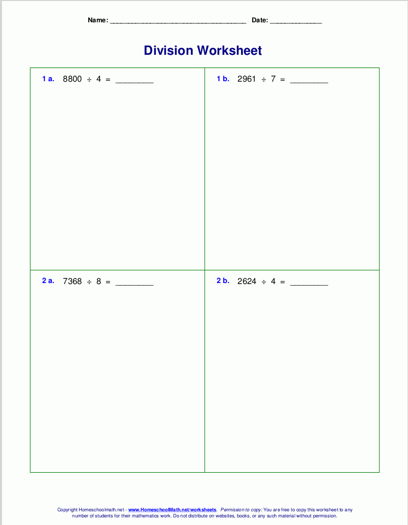 long division practice sheets